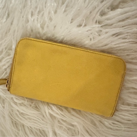 Prada Yellow Saffiano Leather Zip-Around Wallet with Bow Accent - Picture 4 of 5